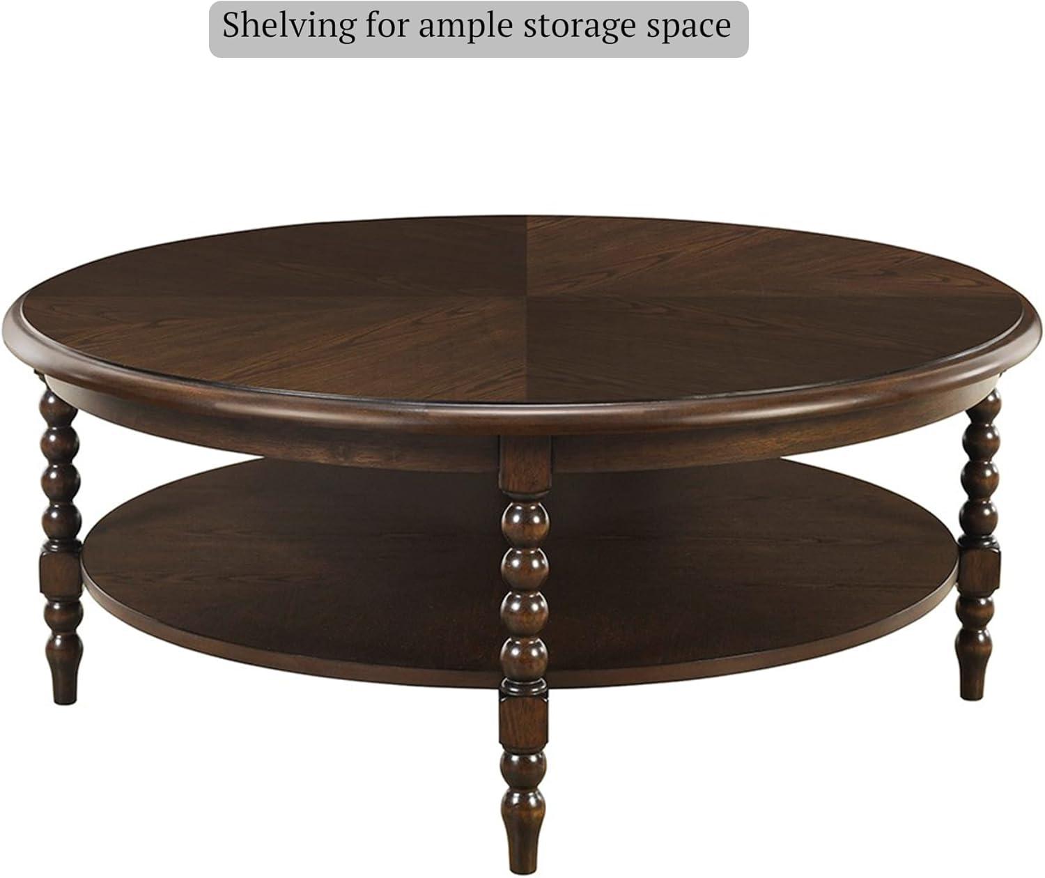imageMartha Stewart Philippe Round Coffee Table for Living Room Lily Pond Collection Coastal Coffee Table with Shelving for Storage Cottage Inspired Living Room Table 42 Wide Brown