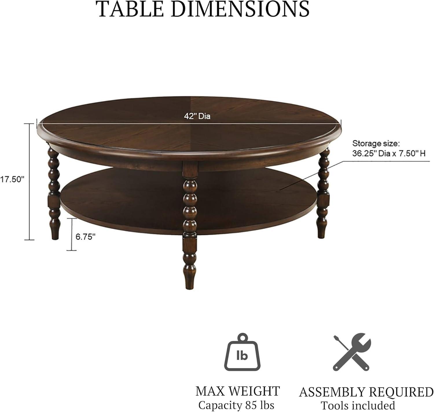 imageMartha Stewart Philippe Round Coffee Table for Living Room Lily Pond Collection Coastal Coffee Table with Shelving for Storage Cottage Inspired Living Room Table 42 Wide Brown