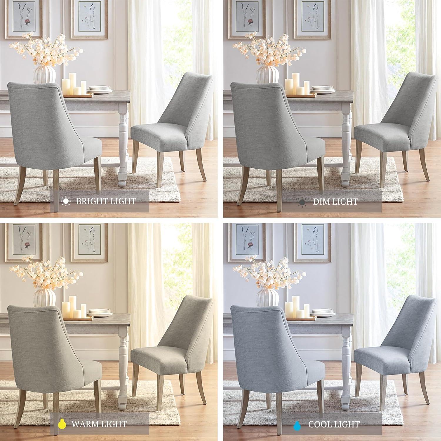 imageMartha Stewart Winfield Upholstered High Back Accent Dining Chairs Set of 2 Padded Seat Solid Wood Legs Chambray Jacquard Textured Fabric Cottage Farmhouse for Kitchen Room Light GreyFarmhouse