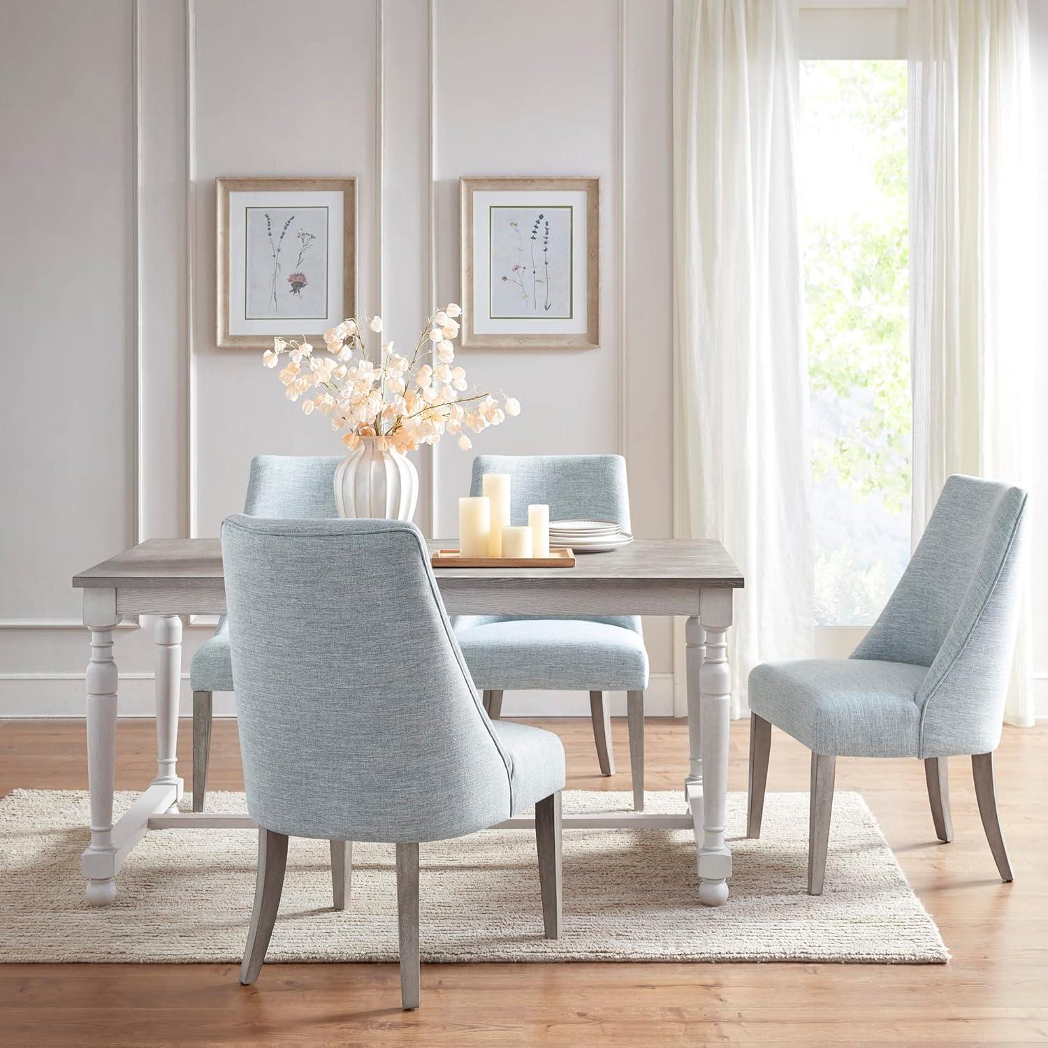 imageMartha Stewart Winfield Upholstered High Back Accent Dining Chairs Set of 2 Padded Seat Solid Wood Legs Chambray Jacquard Textured Fabric Cottage Farmhouse for Kitchen Room Light GreyWinfield Light Blue