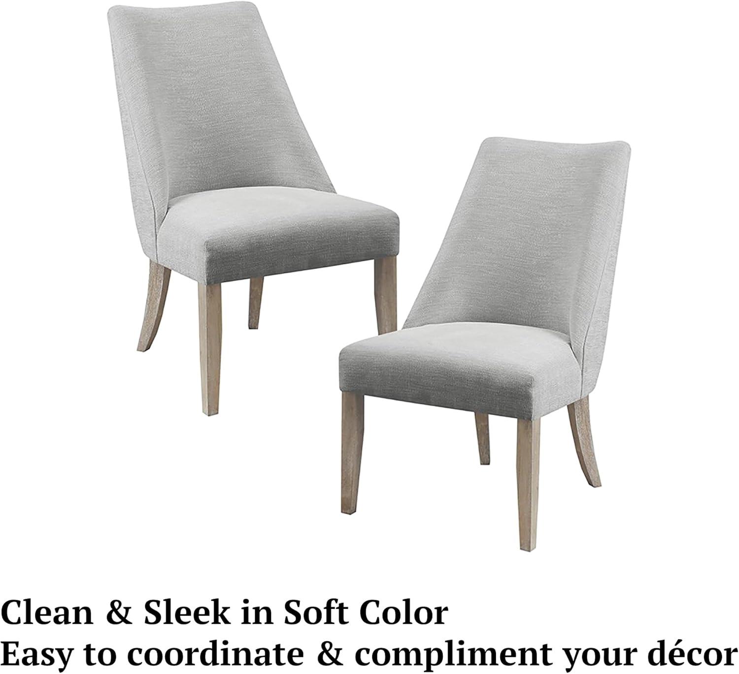 imageMartha Stewart Winfield Upholstered High Back Accent Dining Chairs Set of 2 Padded Seat Solid Wood Legs Chambray Jacquard Textured Fabric Cottage Farmhouse for Kitchen Room Light GreyFarmhouse