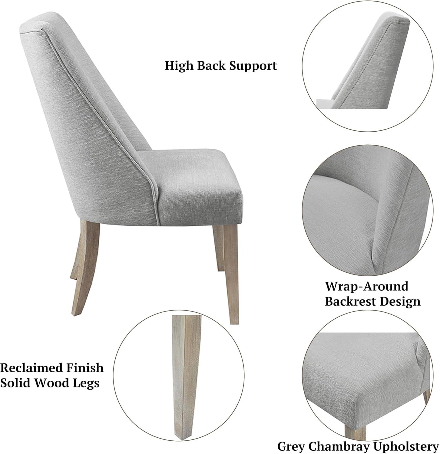 imageMartha Stewart Winfield Upholstered High Back Accent Dining Chairs Set of 2 Padded Seat Solid Wood Legs Chambray Jacquard Textured Fabric Cottage Farmhouse for Kitchen Room Light GreyFarmhouse