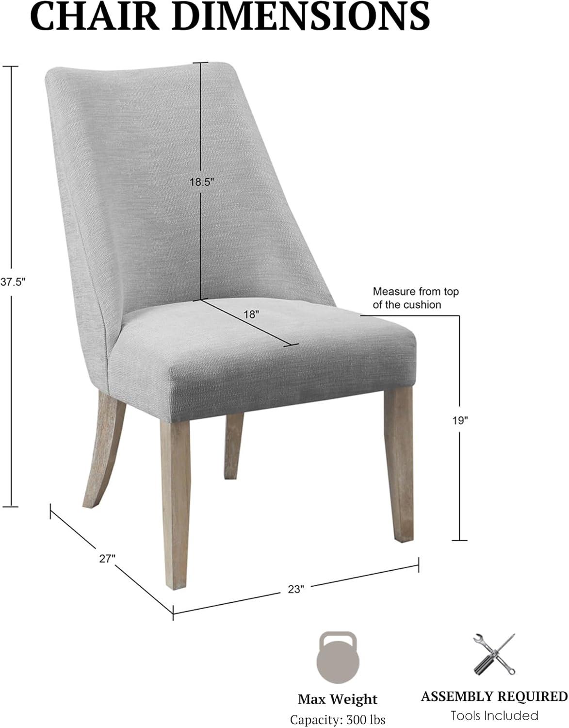 imageMartha Stewart Winfield Upholstered High Back Accent Dining Chairs Set of 2 Padded Seat Solid Wood Legs Chambray Jacquard Textured Fabric Cottage Farmhouse for Kitchen Room Light GreyFarmhouse