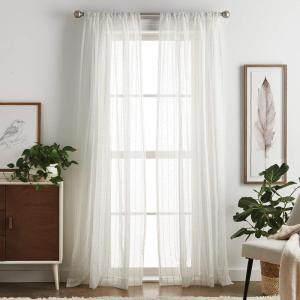 Martha Stewart Dot Embroidery Sheer Rod Pocket Window Curtain Panel Pair, 84″, Champagne(Champagne)