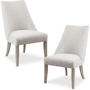 Martha Stewart Winfield Upholstered High Back Accent Dining Chairs Set of 2, Padded Seat, Solid Wood Legs, Chambray Jacquard Textured Fabric, Cottage, Farmhouse for Kitchen, Room, Light Grey(Winfield Ivory)