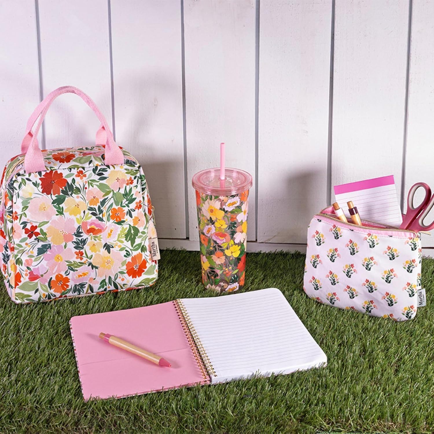 imageMartha Stewart Accessories Pouch with Zipper Closure 6 x 775 MultiPocket Organizer for Office Supplies Toiletries Makeup Travel Essentials with 2 Interior Zip Pockets Sunshine Bouquet