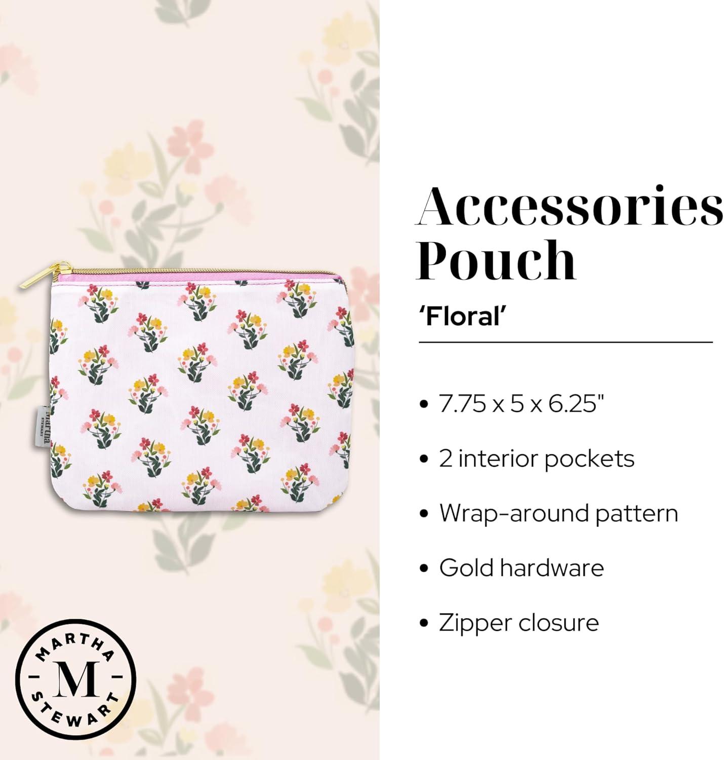 imageMartha Stewart Accessories Pouch with Zipper Closure 6 x 775 MultiPocket Organizer for Office Supplies Toiletries Makeup Travel Essentials with 2 Interior Zip Pockets Sunshine Bouquet