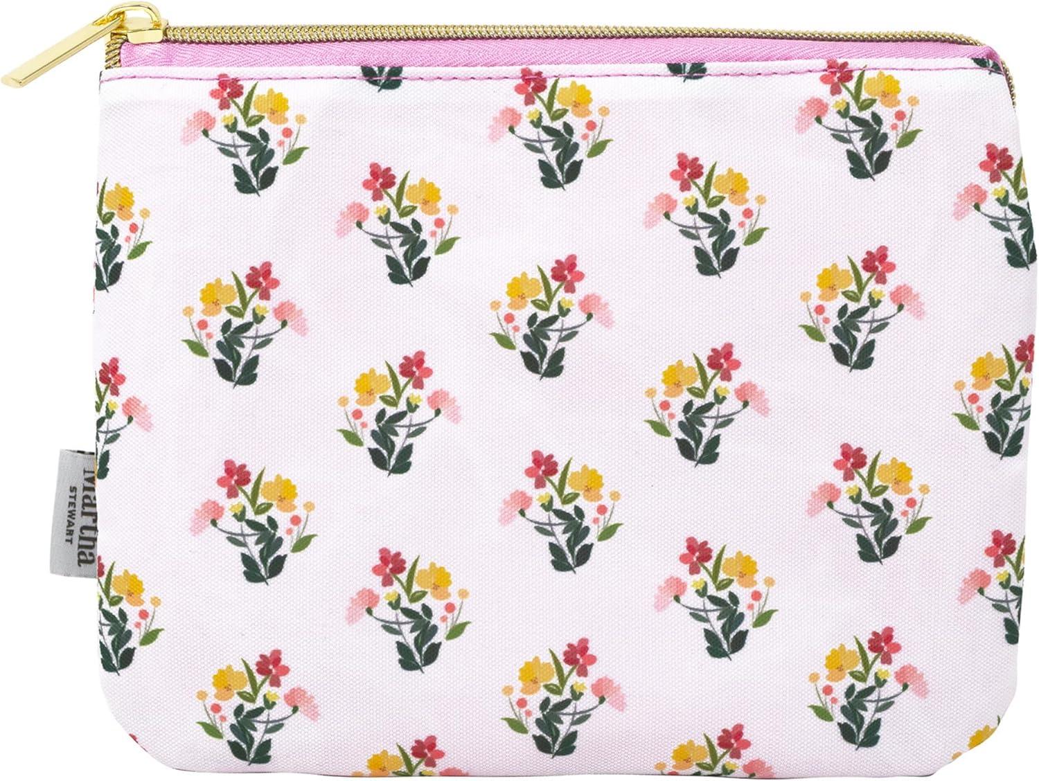 imageMartha Stewart Accessories Pouch with Zipper Closure 6 x 775 MultiPocket Organizer for Office Supplies Toiletries Makeup Travel Essentials with 2 Interior Zip Pockets Sunshine Bouquet
