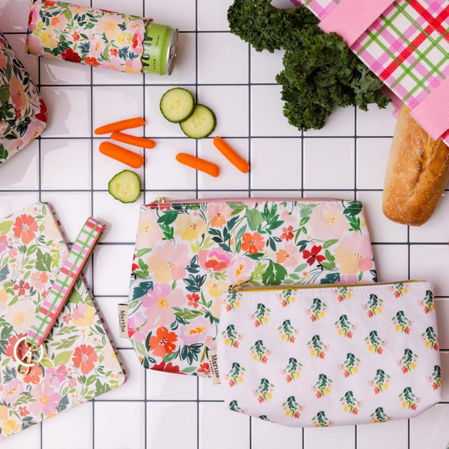 imageMartha Stewart Floral Insulated Snack Bag Keeper Set of 2 with Zipper Reusable Thermal Sandwich Bag Holder for Lunch Durable Stylish Lunch Bag Accessory Floral
