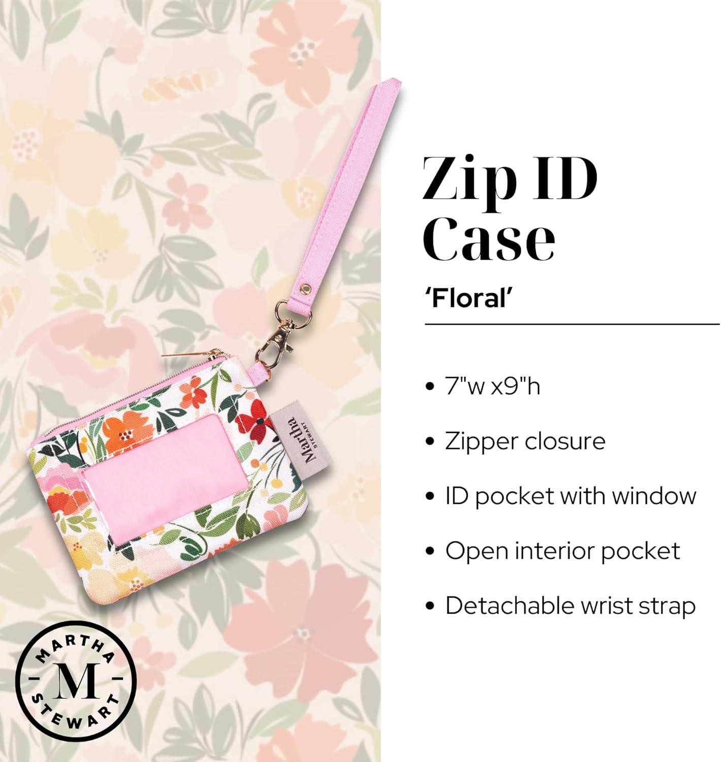 imageMartha Stewart ID Zipper Wallet with Wristlet for Women Cute Identification Badge Holder for Teachers and Nurses Floral