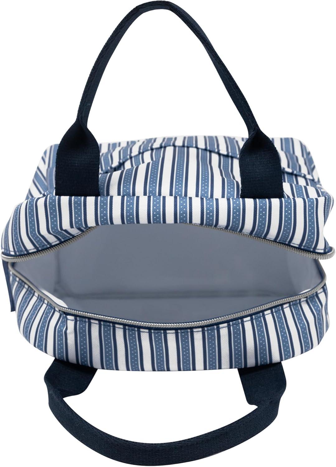 imageMartha Stewart Insulated Lunch Box for Women Spacious Lunch Tote 11 x 65 x 135 Comfortable Carrying Straps amp Storage Pocket FloralDeep Ultramarine Stripe