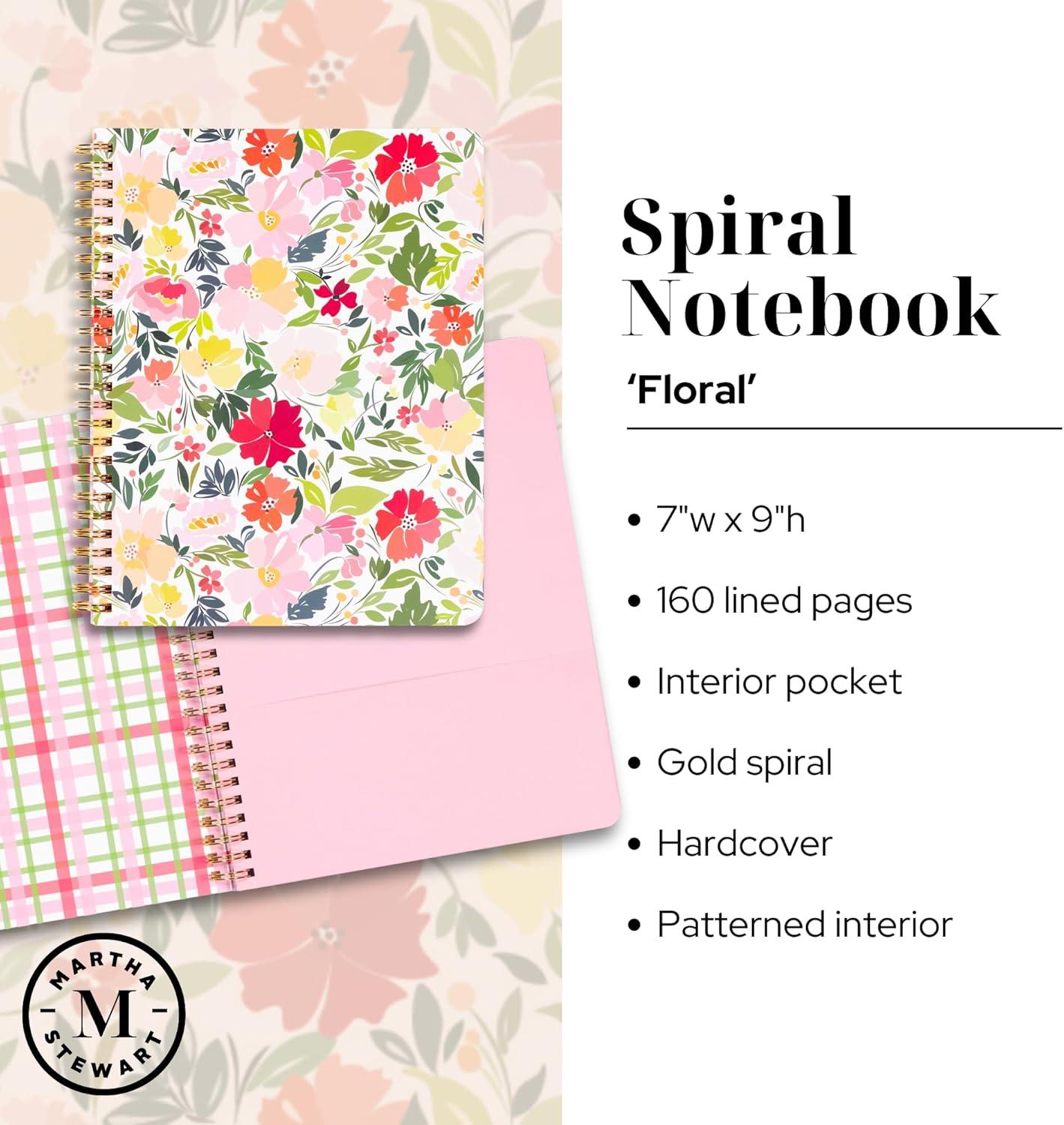 imageMartha Stewart Mini Spiral Notebook 7x9 Journaling Notebook with 160 Lined Pages and Perforated TearOuts Convenient Interior Pocket for Notes FloralFloral