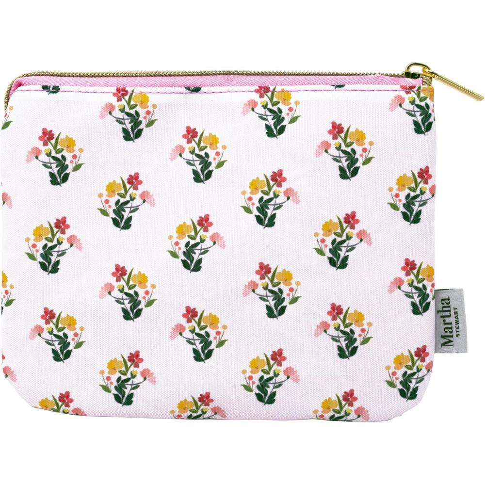 imageMartha Stewart Accessories Pouch with Zipper Closure 6 x 775 MultiPocket Organizer for Office Supplies Toiletries Makeup Travel Essentials with 2 Interior Zip Pockets Sunshine Bouquet