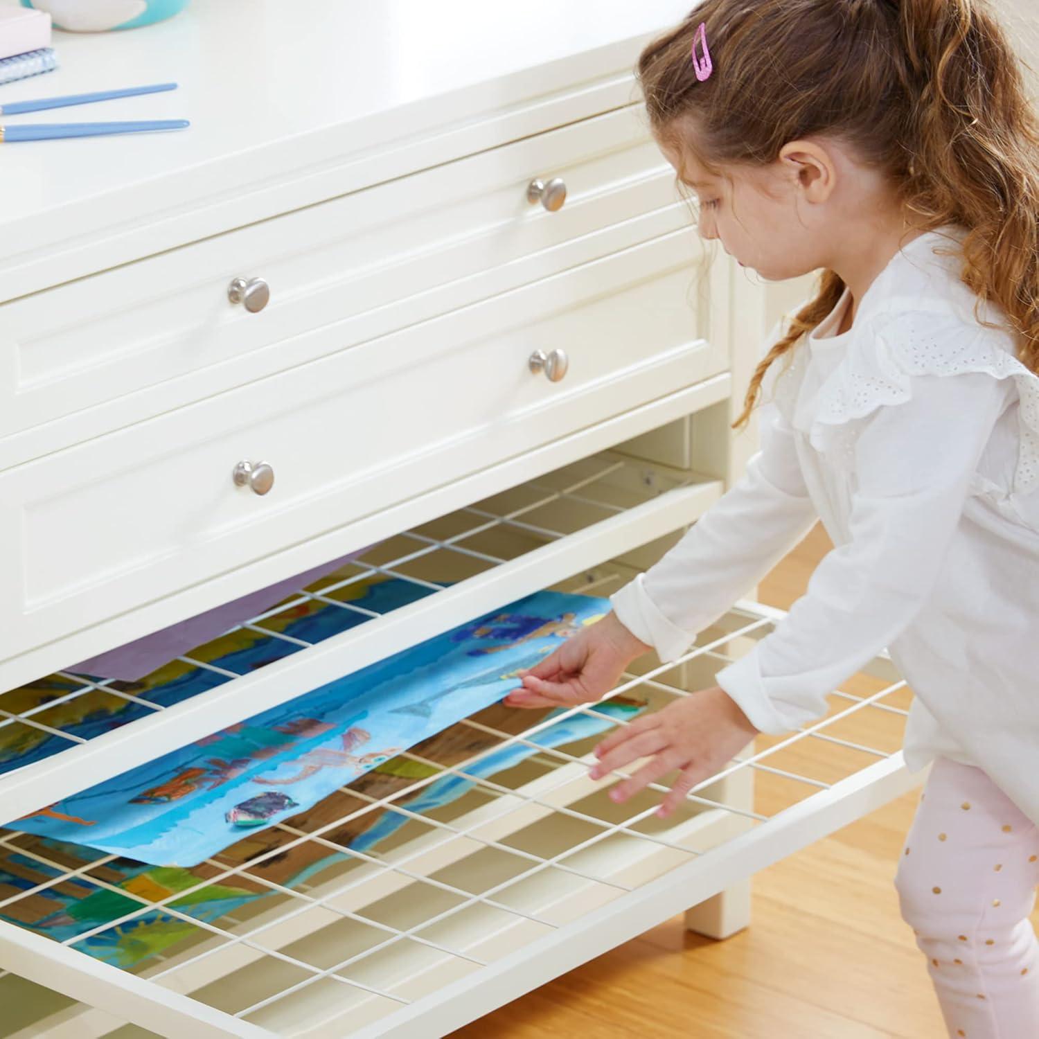 imageMartha Stewart Crafting Kids Art Storage with Drying Racks Linen White Wooden Artwork Organizer with Removable Wire Racks and Paint Drip PanLinen White
