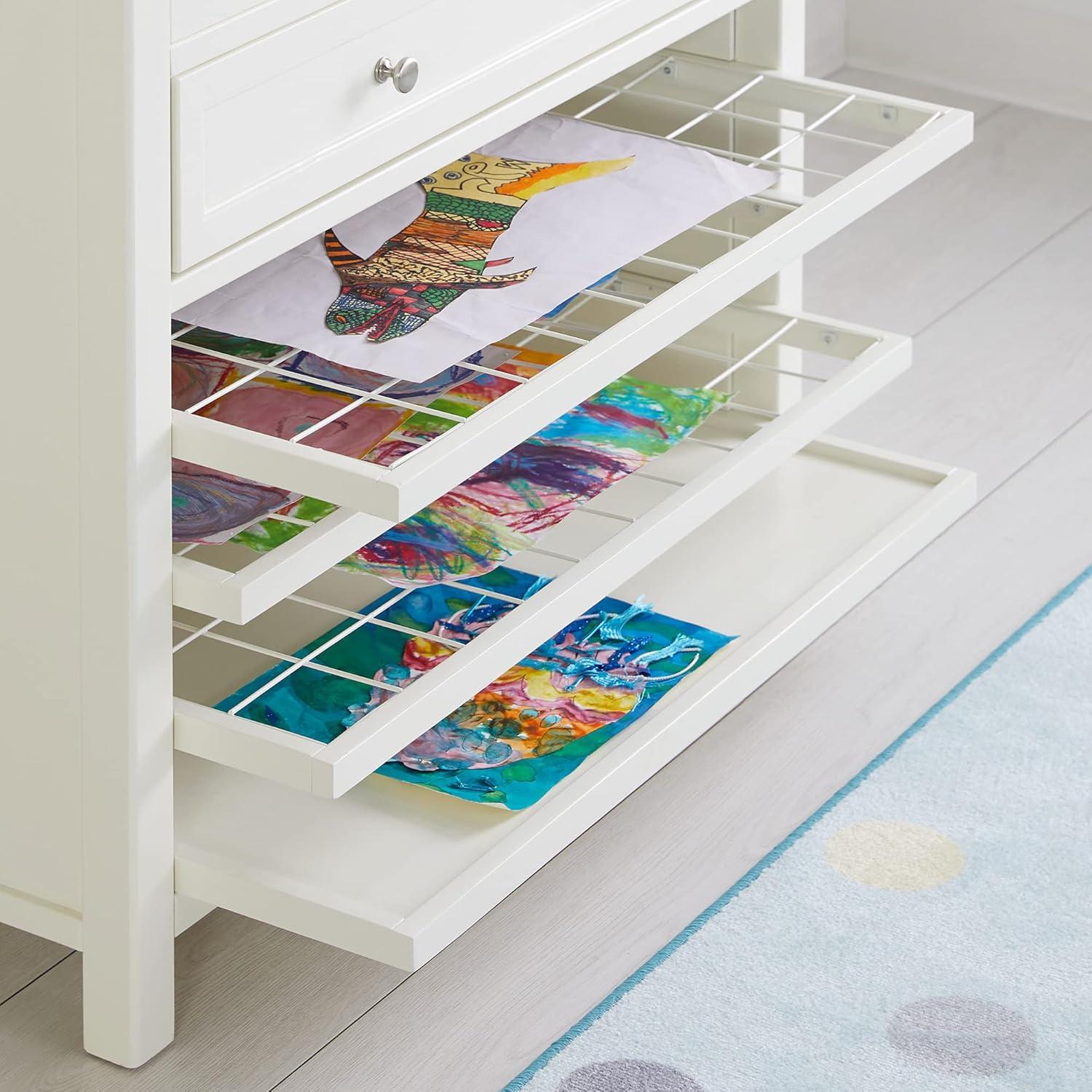 imageMartha Stewart Crafting Kids Art Storage with Drying Racks Linen White Wooden Artwork Organizer with Removable Wire Racks and Paint Drip PanLinen White