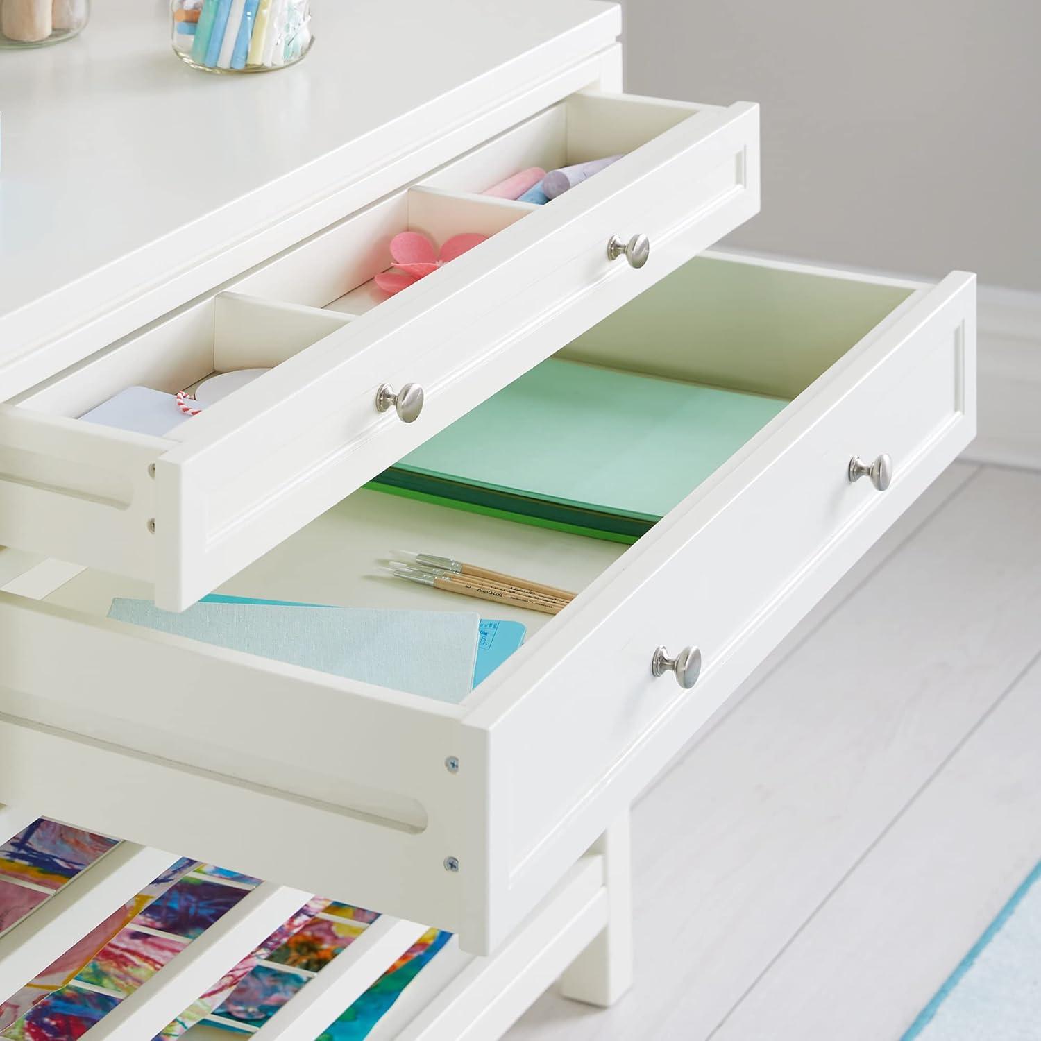 imageMartha Stewart Crafting Kids Art Storage with Drying Racks Linen White Wooden Artwork Organizer with Removable Wire Racks and Paint Drip PanLinen White