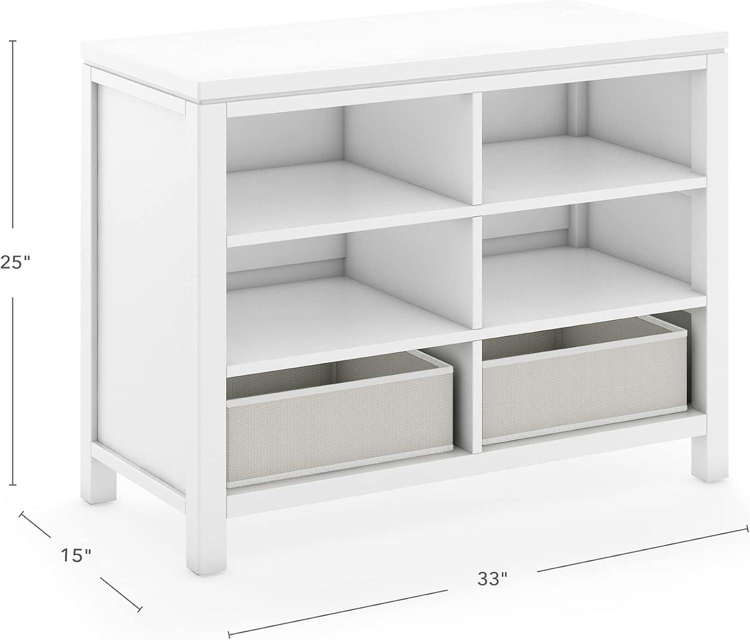 imageMartha Stewart Crafting Kids Double Open Storage Linen White Wooden Shelving with Bins 6 Compartment Art Supply Organizer for PlayroomLinen White