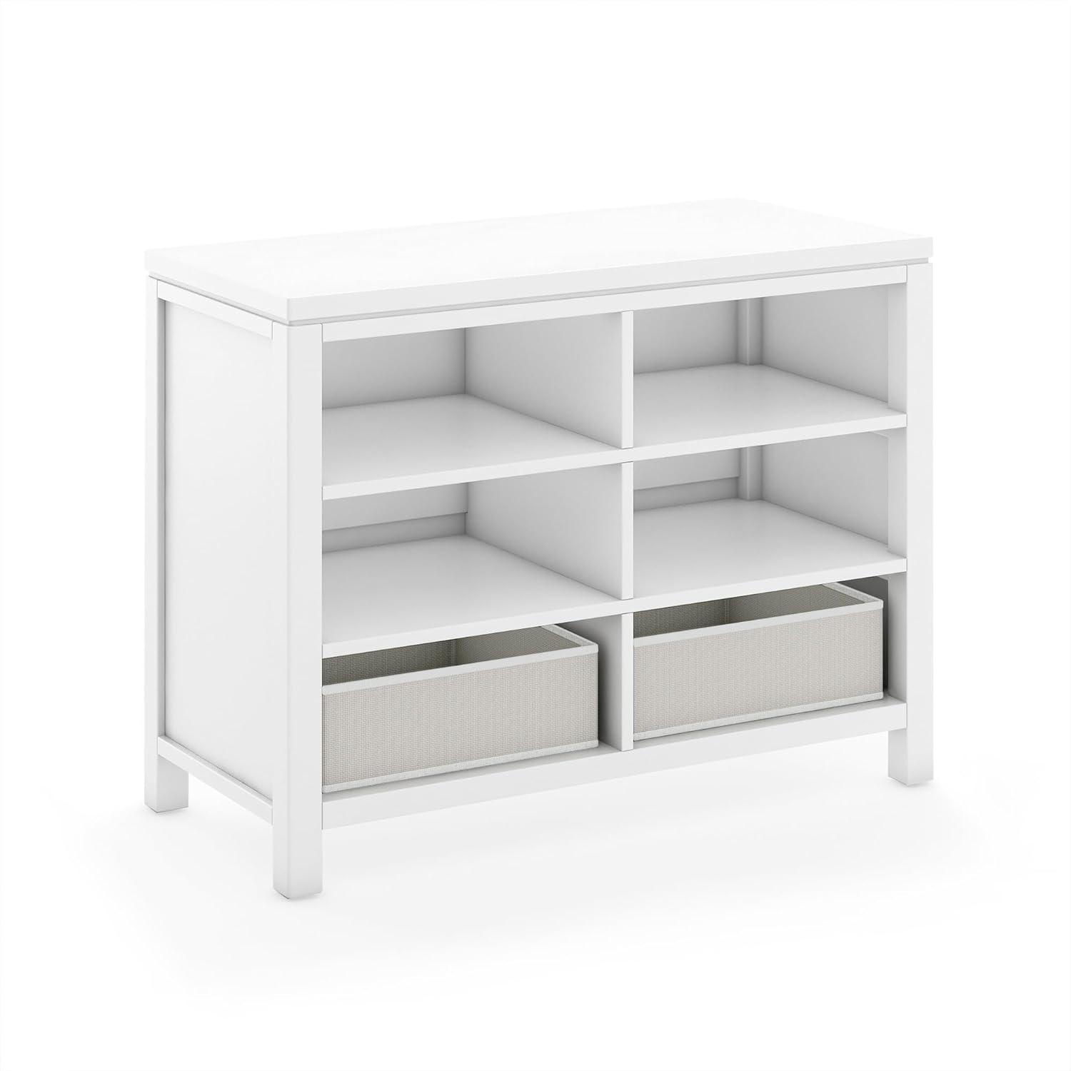 imageMartha Stewart Crafting Kids Double Open Storage Linen White Wooden Shelving with Bins 6 Compartment Art Supply Organizer for PlayroomLinen White