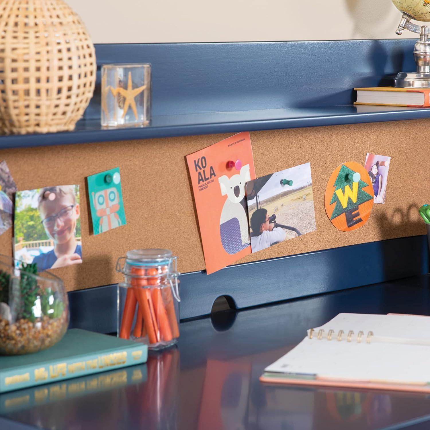 imageMartha Stewart Kids Desk with Hutch and Chair Set by Guidecraft Navy Kids Wooden Study Table with Storage and Corkboard Wood Bedroom or Furniture Set for Boys
