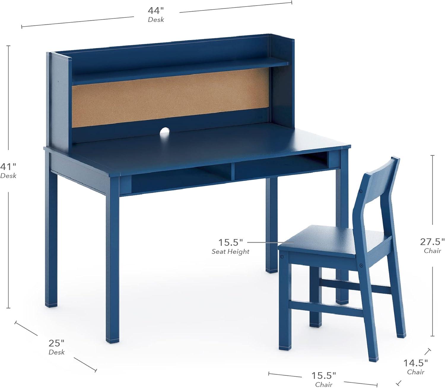imageMartha Stewart Kids Desk with Hutch and Chair Set by Guidecraft Navy Kids Wooden Study Table with Storage and Corkboard Wood Bedroom or Furniture Set for Boys
