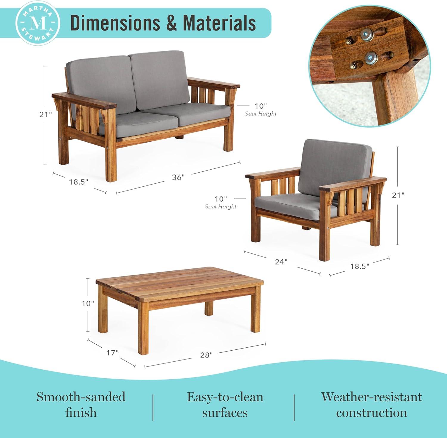 imageMartha Stewart Kids Outdoor Couch Chair amp Table Set Acacia Wood 3Piece Outdoor Furniture Set for Children Kids Picnic Table Sofa amp Chair wCushions for Backyard Garden Porch and Patio