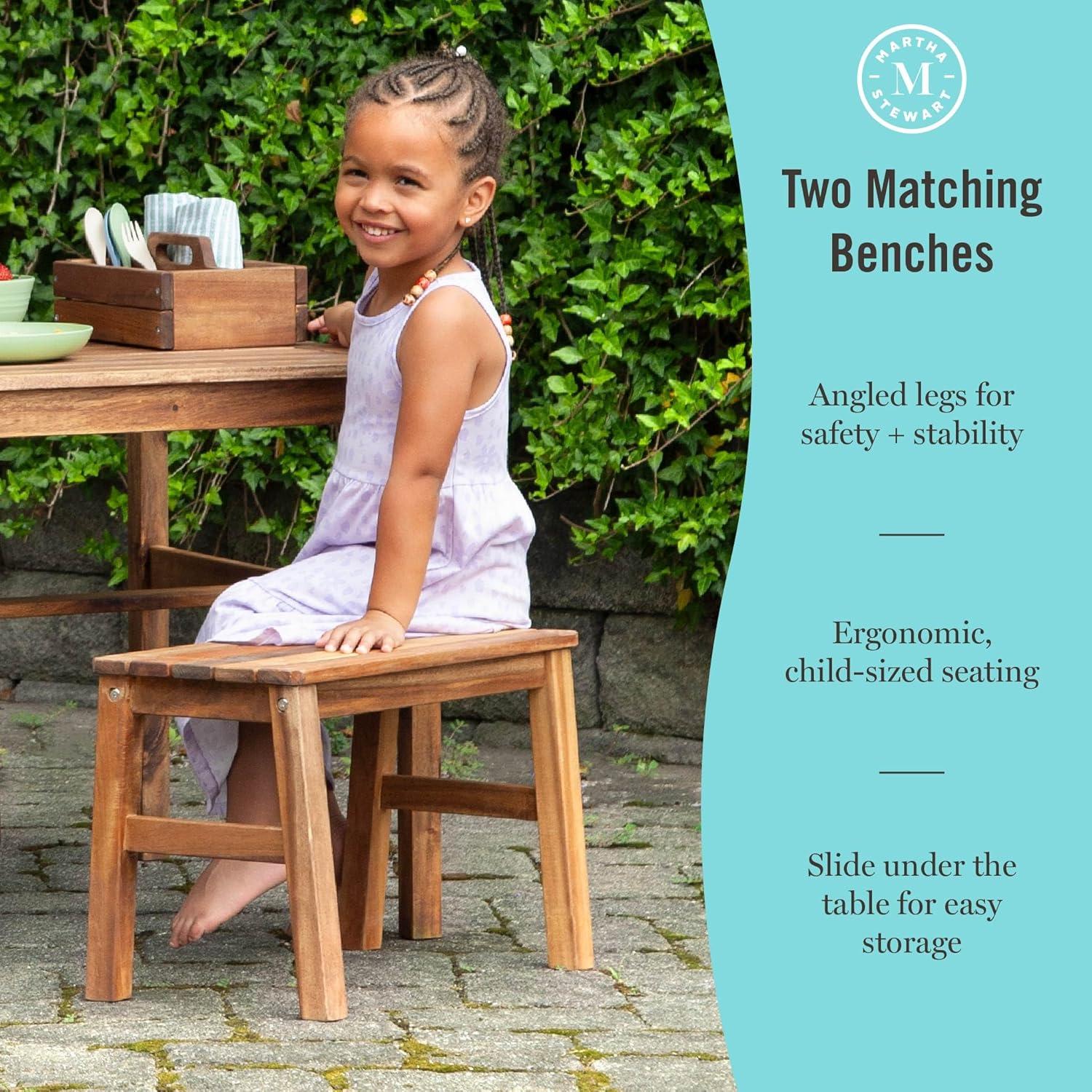 imageMartha Stewart Kids Outdoor Craft Table and 2 Bench Set Acacia Wood Activity Desk wCrate Caddy and Storage Shelves Kids Play amp Picnic Table wBenches for Backyard Patio Outdoor Classrooms