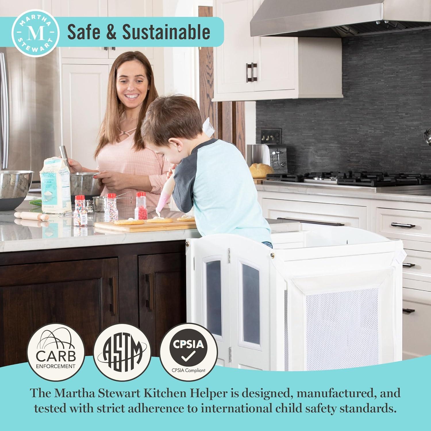 imageMartha Stewart Kitchen Helper Toddler Tower Mint Premium Kids Wood Foldable Kitchen Platform Adjustable Height Safety Step Stool for Toddlers with NonSlip Mat Mostly AssembledMint