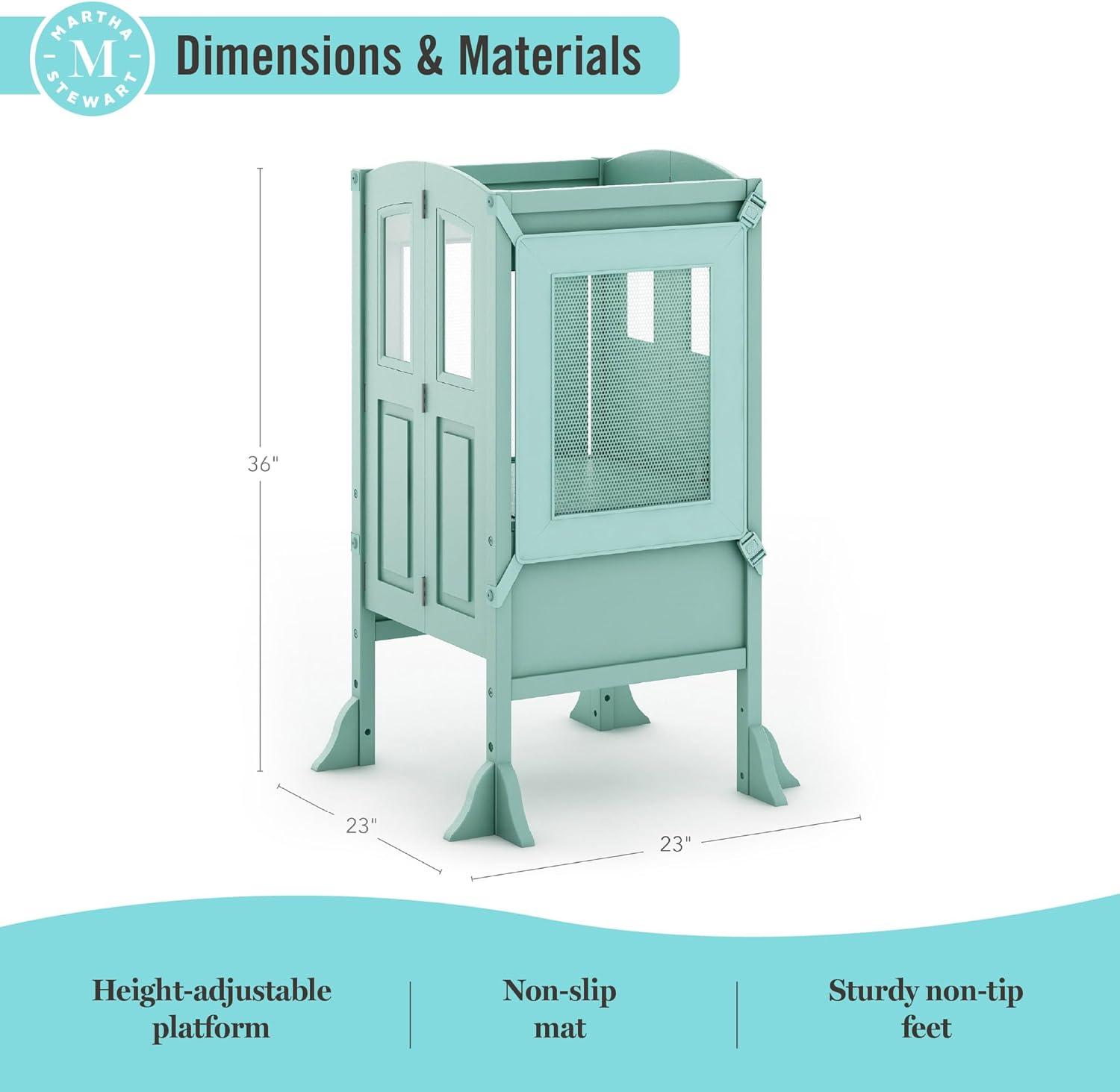 imageMartha Stewart Kitchen Helper Toddler Tower Mint Premium Kids Wood Foldable Kitchen Platform Adjustable Height Safety Step Stool for Toddlers with NonSlip Mat Mostly AssembledMint