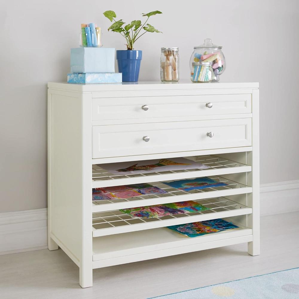 imageMartha Stewart Crafting Kids Art Storage with Drying Racks Linen White Wooden Artwork Organizer with Removable Wire Racks and Paint Drip PanLinen White