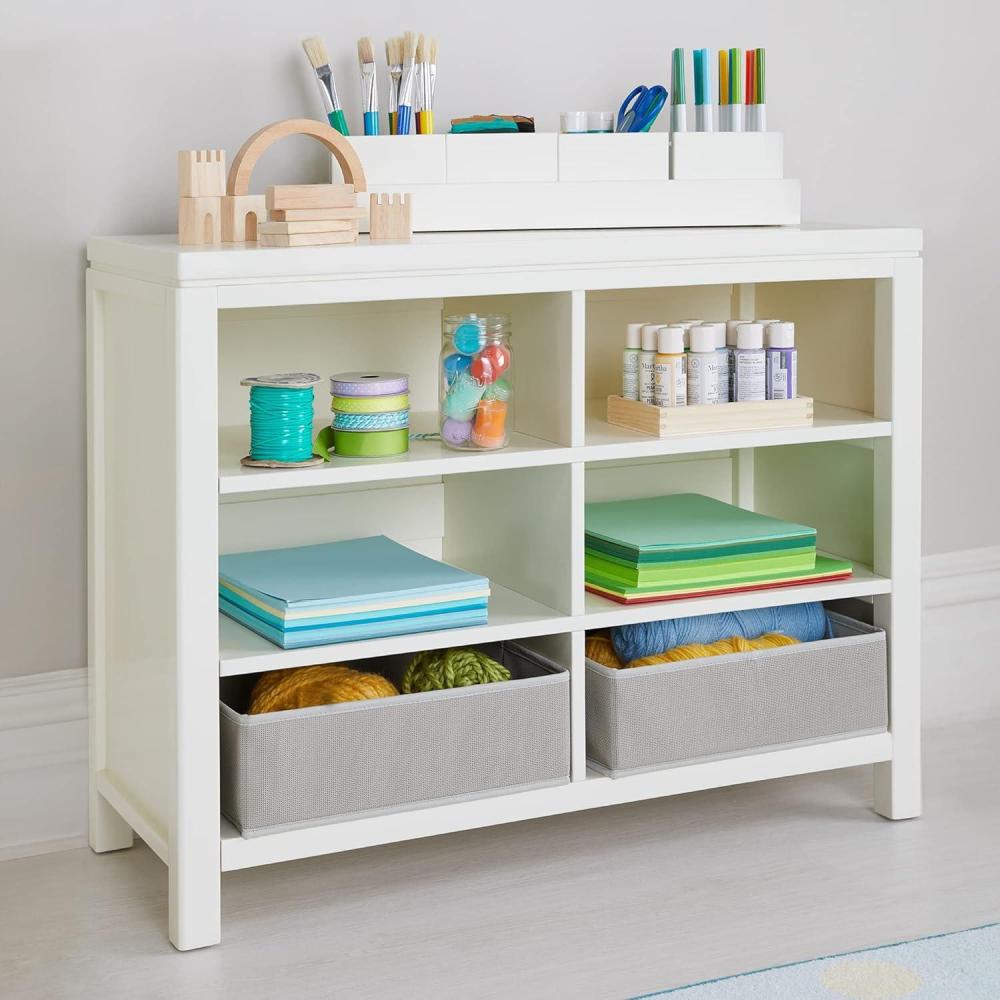 imageMartha Stewart Crafting Kids Double Open Storage Linen White Wooden Shelving with Bins 6 Compartment Art Supply Organizer for PlayroomLinen White