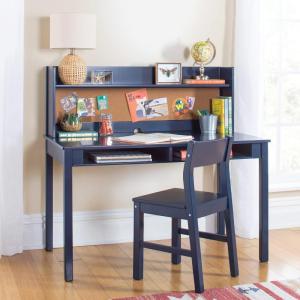 Martha Stewart Kids’ Desk with Hutch and Chair Set by Guidecraft – Navy: Kids’ Wooden Study Table with Storage and Corkboard | Wood Bedroom or Furniture Set for Boys
