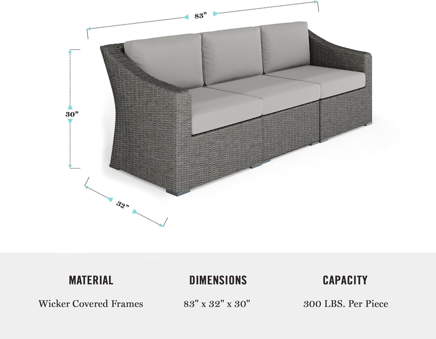imageMartha Stewart Bedford 4Piece IndoorOutdoor Conversation Set with Sofa 2 Accent Chairs and Coffee Table in Gray Rattan Wicker with Gray AllWeather CushionsGray CushionsGray Frame