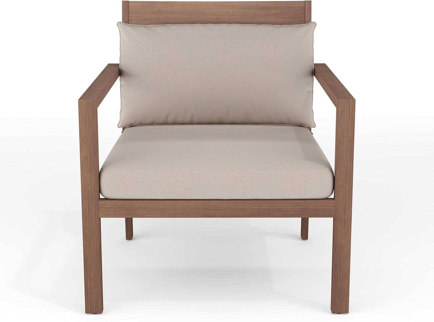 imageMartha Stewart Bedford IndoorOutdoor Aluminum Patio Accent Chairs with Brushed Woodgrain Finish in Gray and Gray AllWeather Cushions Set of 2Brown