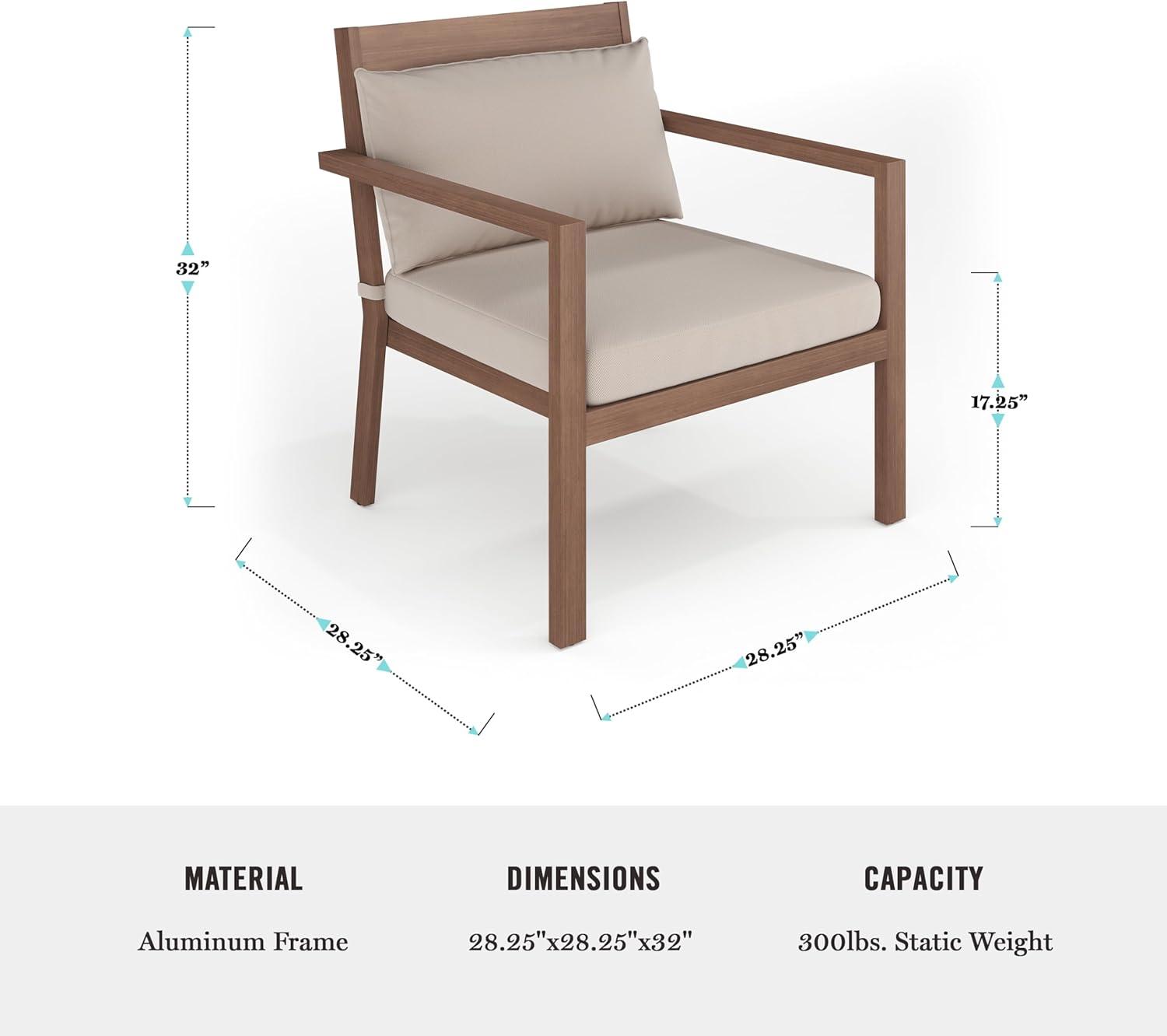 imageMartha Stewart Bedford IndoorOutdoor Aluminum Patio Accent Chairs with Brushed Woodgrain Finish in Gray and Gray AllWeather Cushions Set of 2Brown