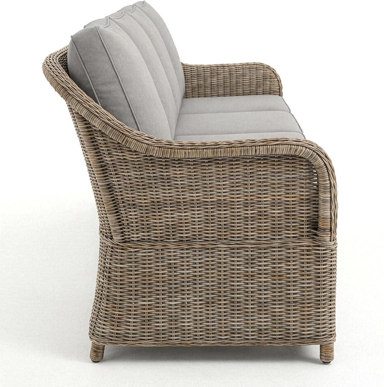 imageMartha Stewart Lily Pond IndoorOutdoor 3Seat Patio Sofa in Weathered Gray Rattan Wicker AllWeather Gray Back and Seat Cushions 300 Lb Static Weight Per Seat