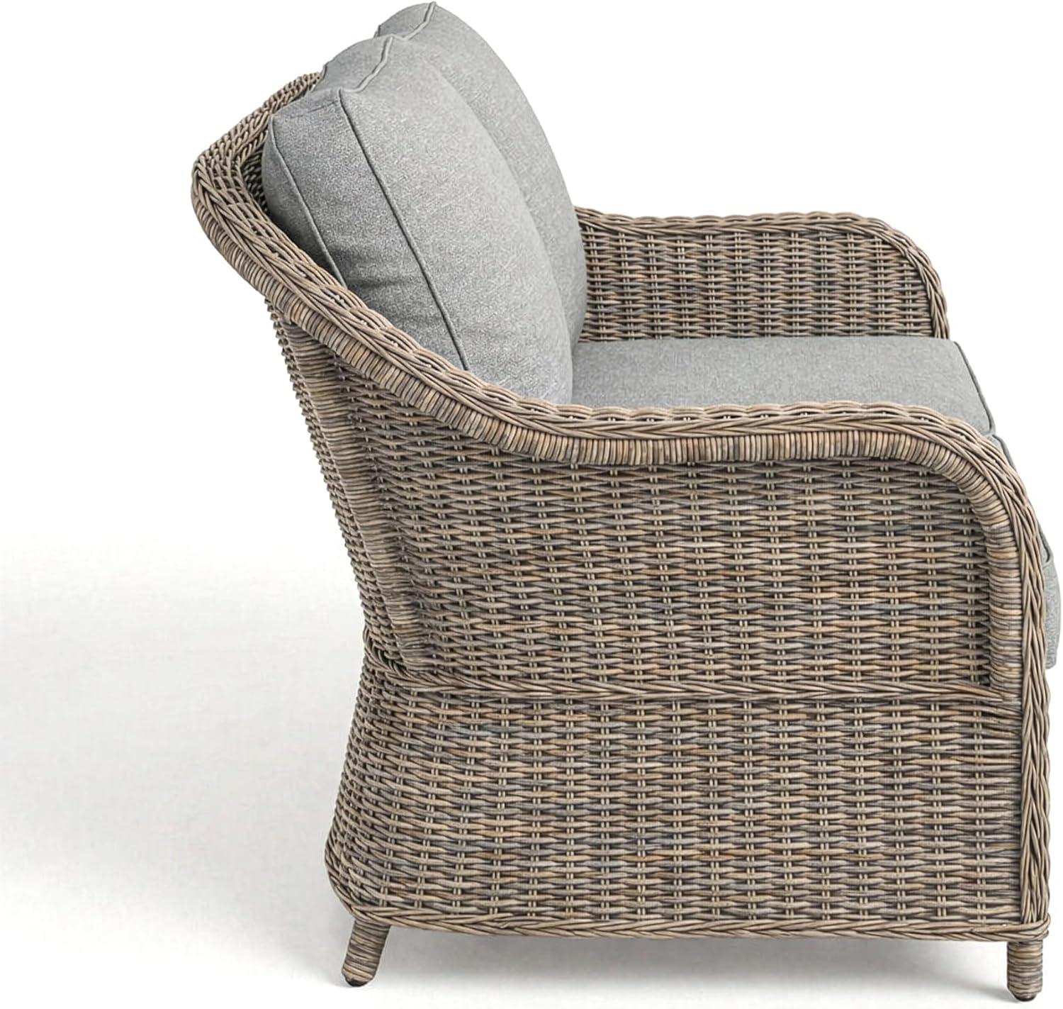 imageMartha Stewart Lily Pond IndoorOutdoor 4Seat Patio Sofa in Weathered Gray Rattan Wicker AllWeather Gray Back and Seat Cushions 300 Lb Static Weight Per Seat