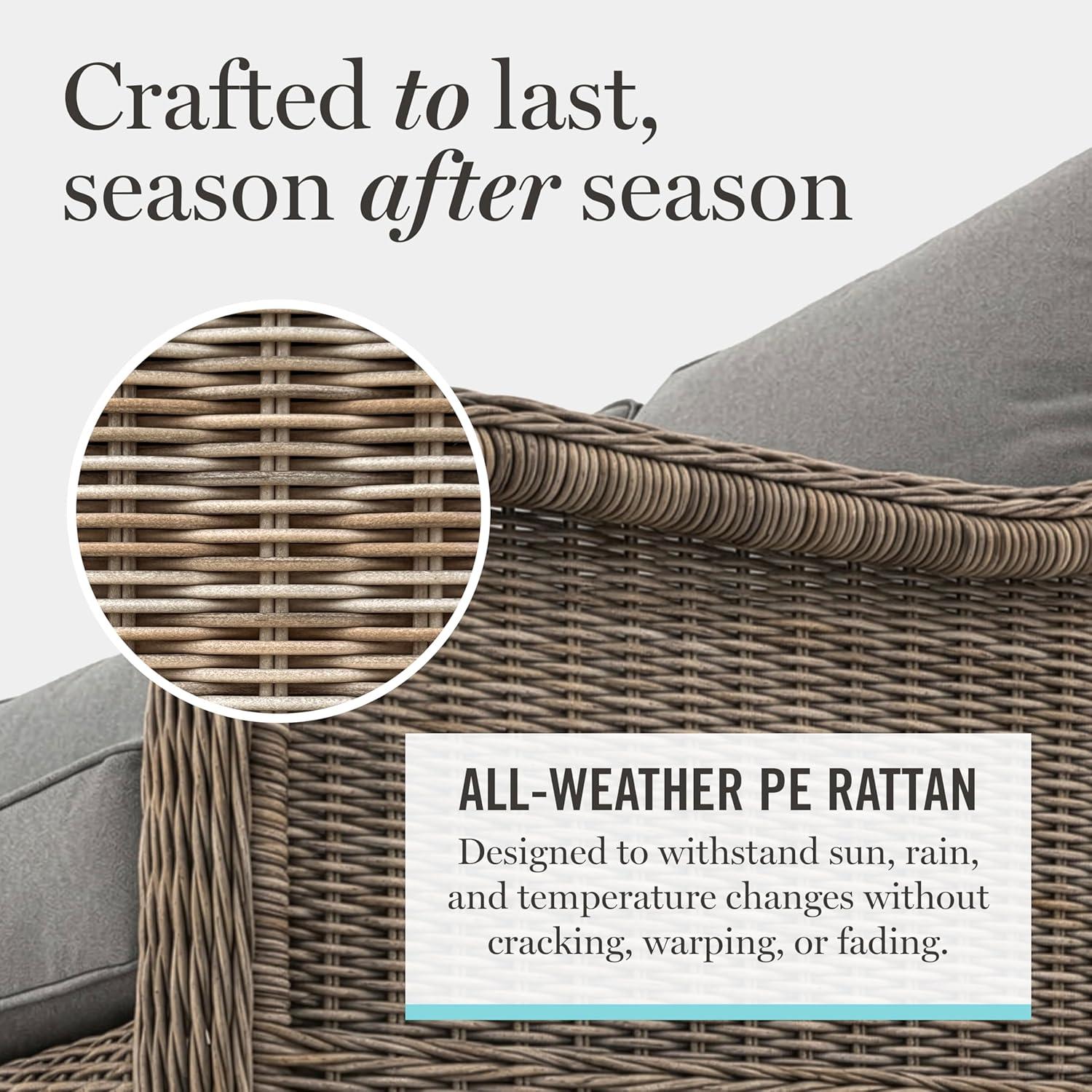 imageMartha Stewart Lily Pond IndoorOutdoor 4Seat Patio Sofa in Weathered Gray Rattan Wicker AllWeather Gray Back and Seat Cushions 300 Lb Static Weight Per Seat