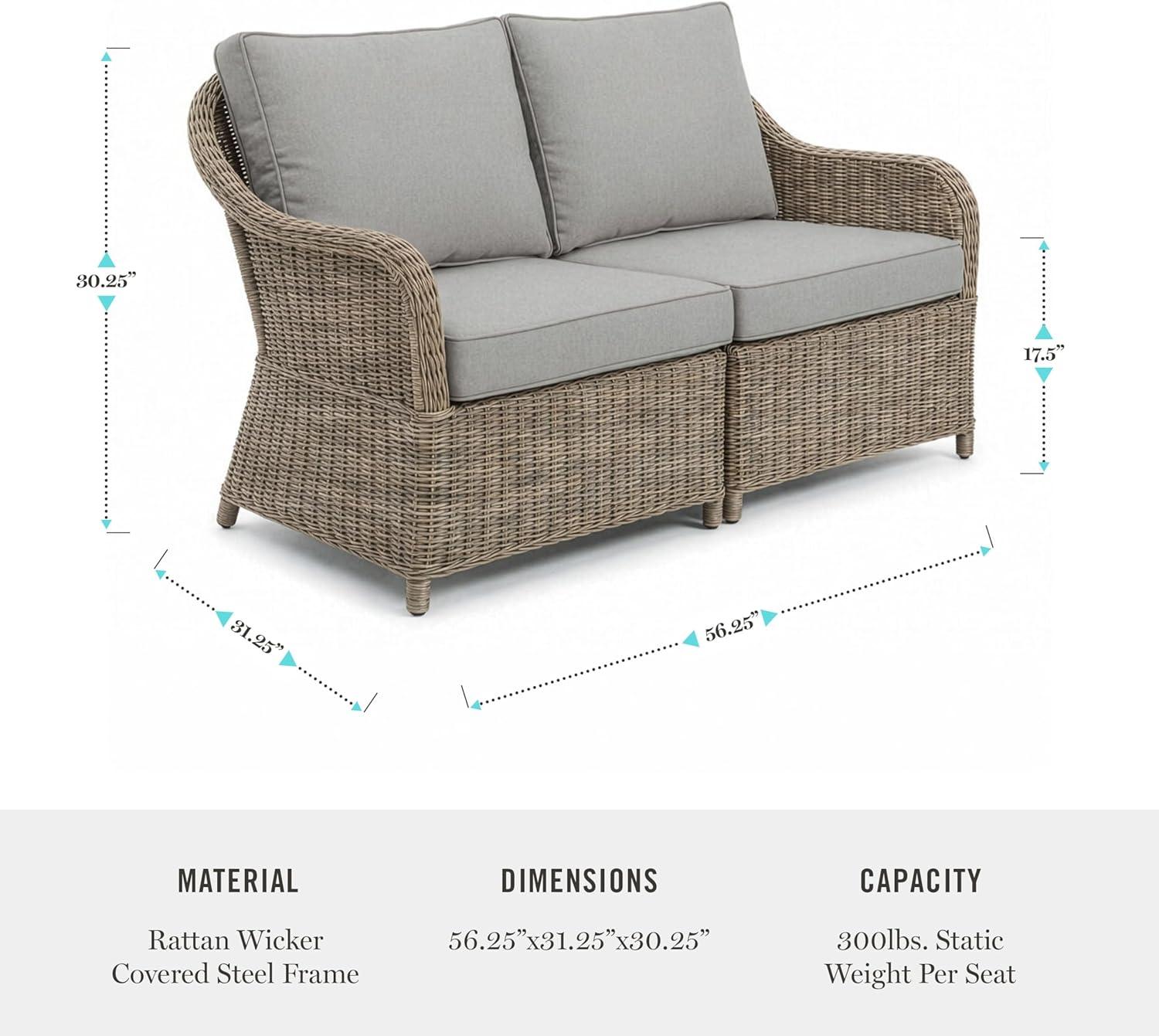 imageMartha Stewart Lily Pond IndoorOutdoor Patio Loveseat in Weathered Gray Rattan Wicker with AllWeather Gray Back and Seat Cushions 300 Lb Static Weight Per Seat