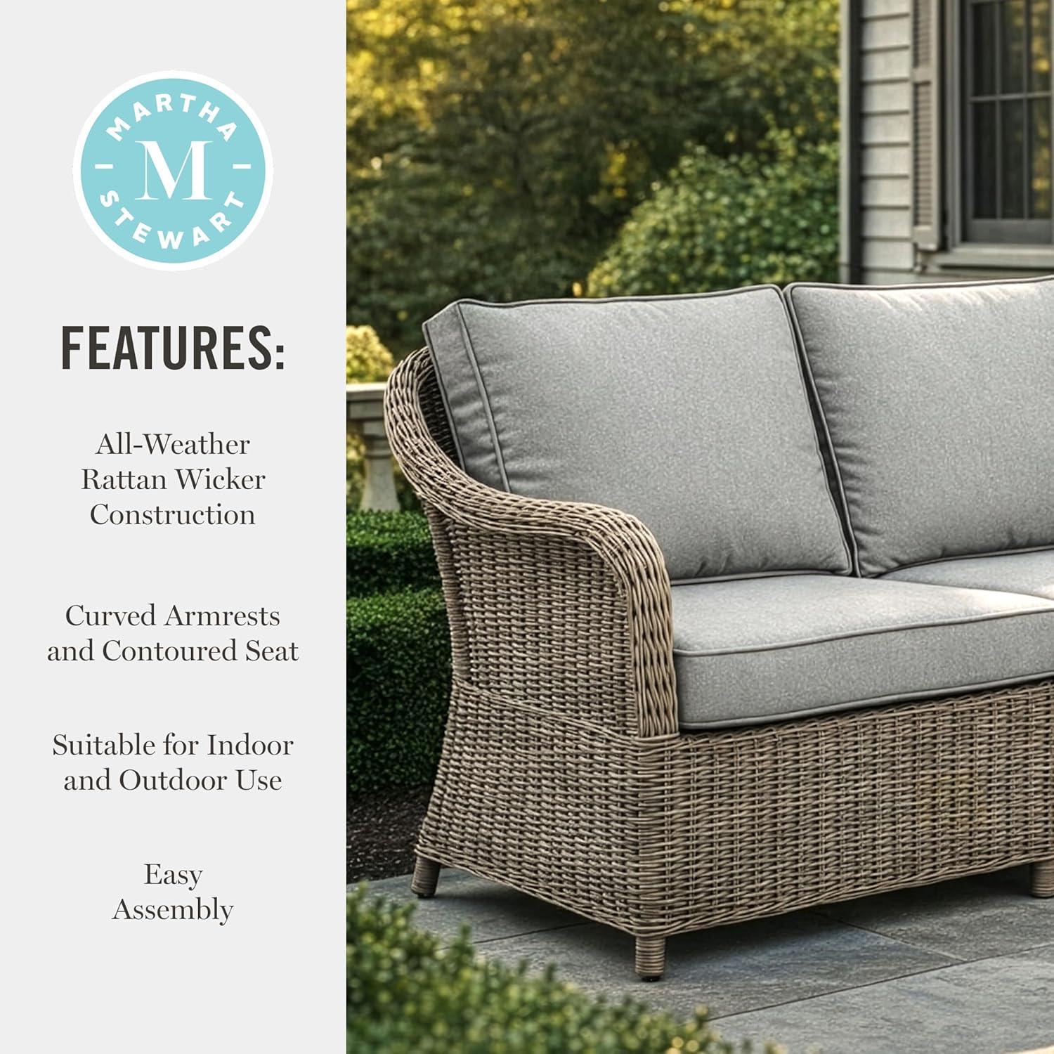 imageMartha Stewart Lily Pond IndoorOutdoor Patio Loveseat in Weathered Gray Rattan Wicker with AllWeather Gray Back and Seat Cushions 300 Lb Static Weight Per Seat
