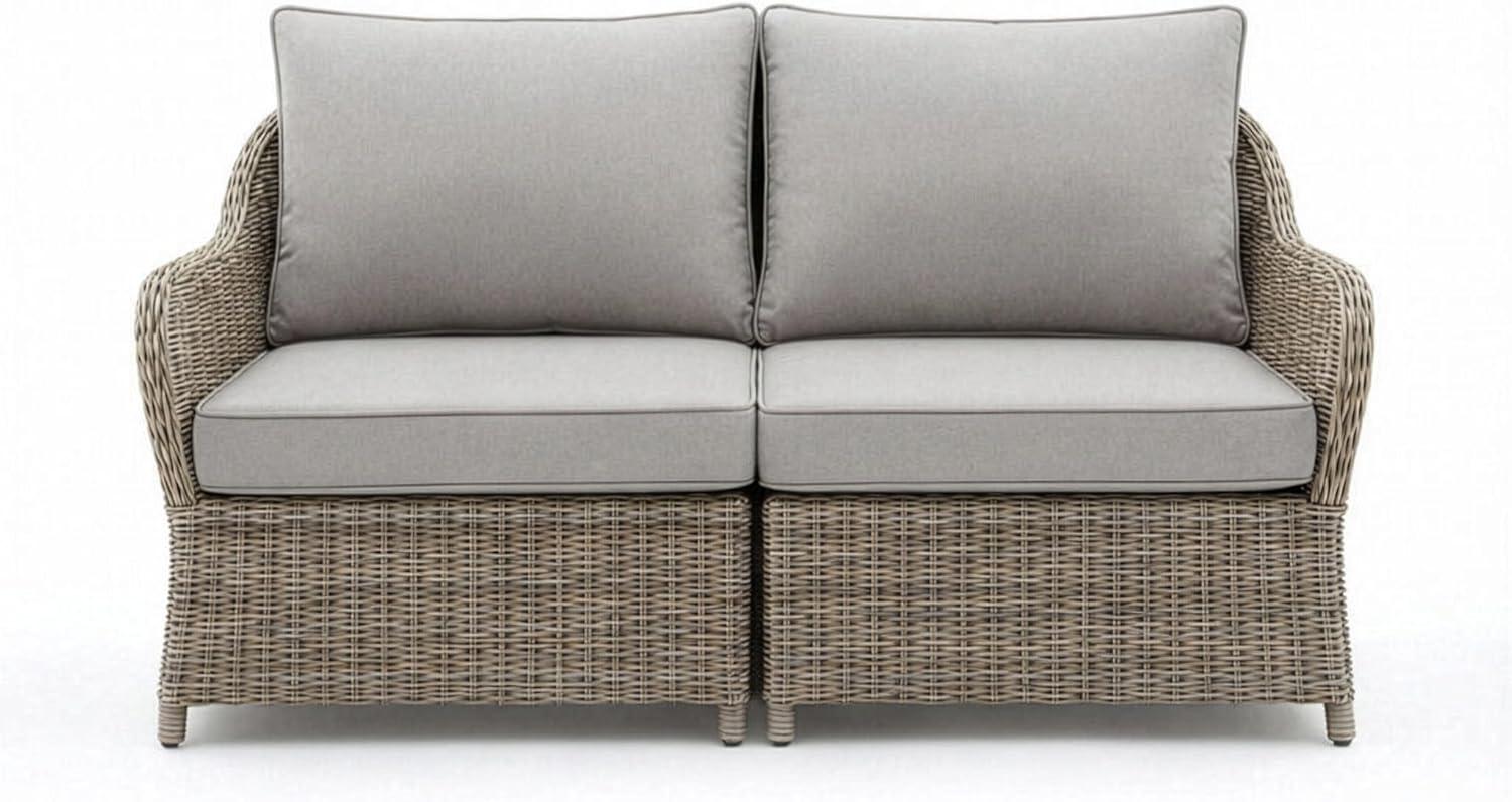 imageMartha Stewart Lily Pond IndoorOutdoor Patio Loveseat in Weathered Gray Rattan Wicker with AllWeather Gray Back and Seat Cushions 300 Lb Static Weight Per Seat