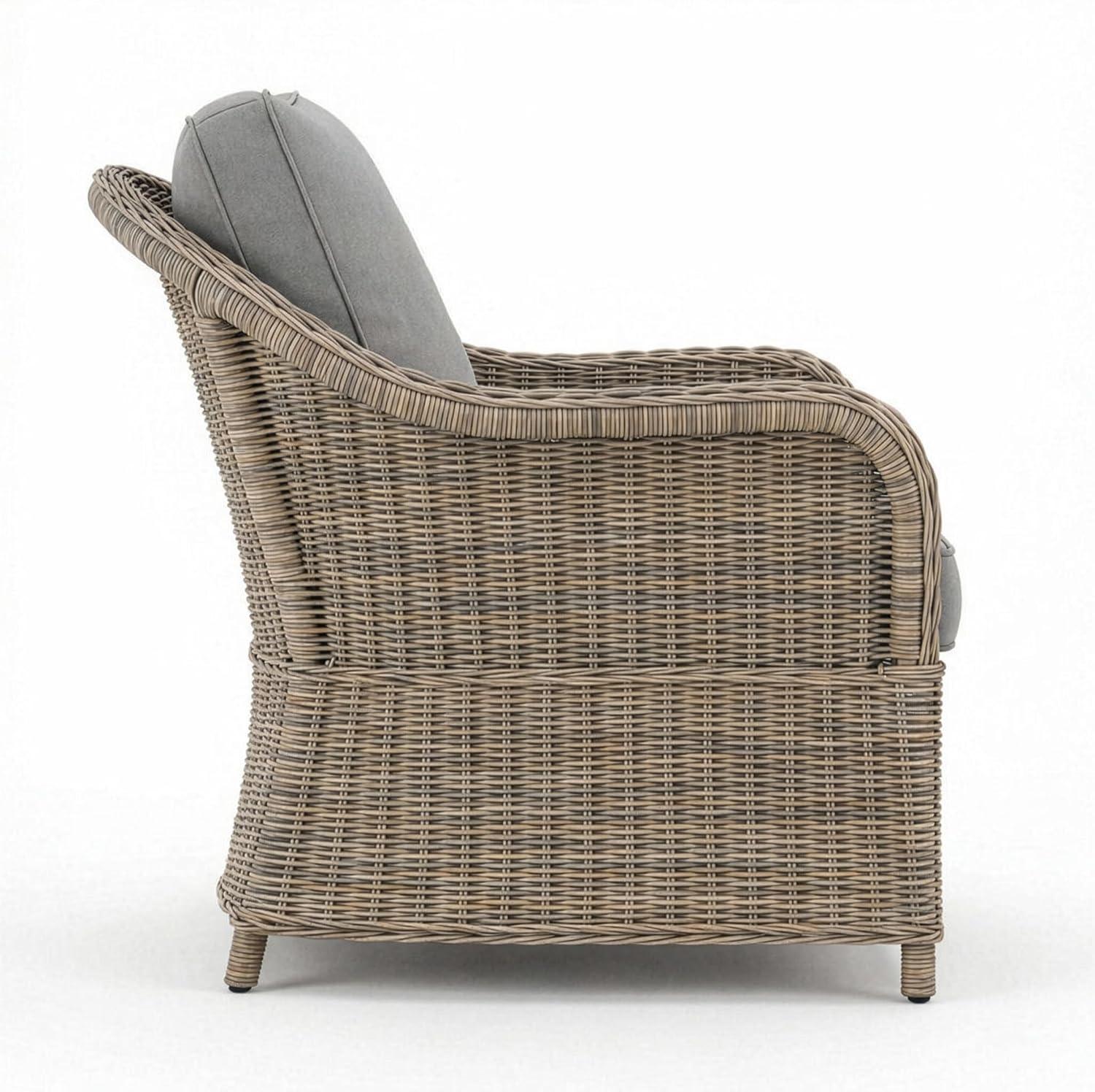 imageMartha Stewart Lily Pond IndoorOutdoor Weathered Gray Rattan Wicker Patio Club Chair with AllWeather Gray Back and Seat Cushions 300 Lb Static Weight CapacitySet of 1