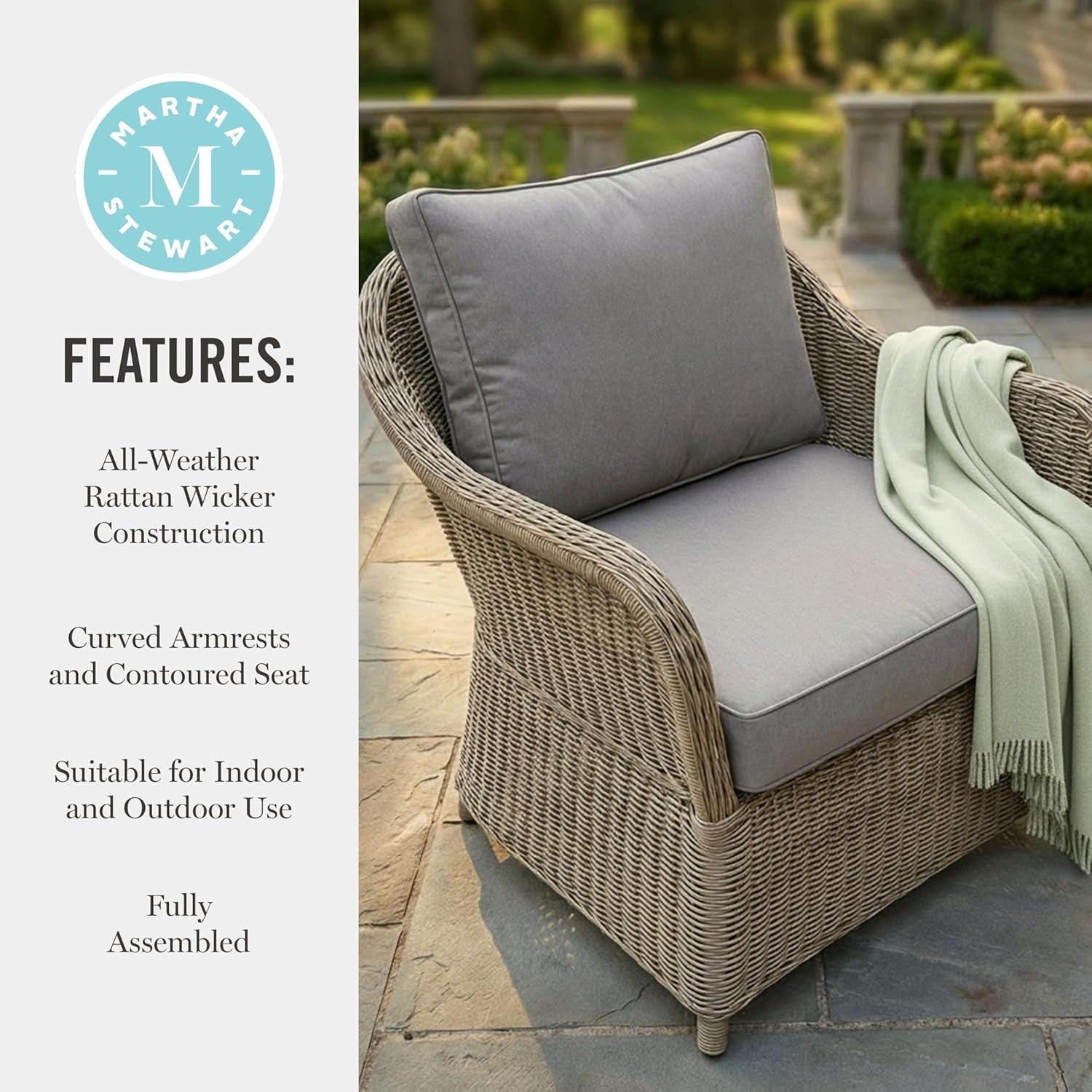 imageMartha Stewart Lily Pond IndoorOutdoor Weathered Gray Rattan Wicker Patio Club Chair with AllWeather Gray Back and Seat Cushions 300 Lb Static Weight CapacitySet of 1