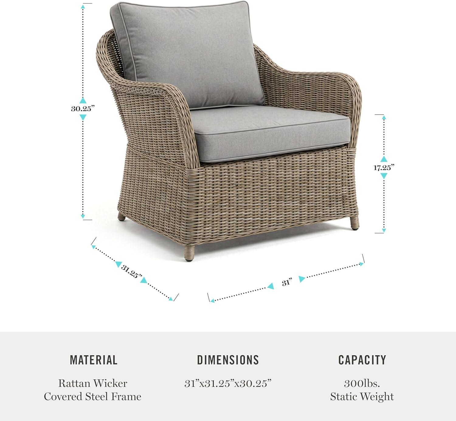 imageMartha Stewart Lily Pond IndoorOutdoor Weathered Gray Rattan Wicker Patio Club Chair with AllWeather Gray Back and Seat Cushions 300 Lb Static Weight CapacitySet of 2