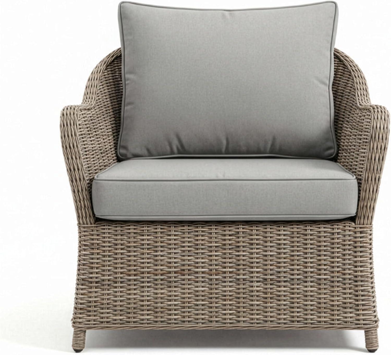 imageMartha Stewart Lily Pond IndoorOutdoor Weathered Gray Rattan Wicker Patio Club Chair with AllWeather Gray Back and Seat Cushions 300 Lb Static Weight CapacitySet of 1