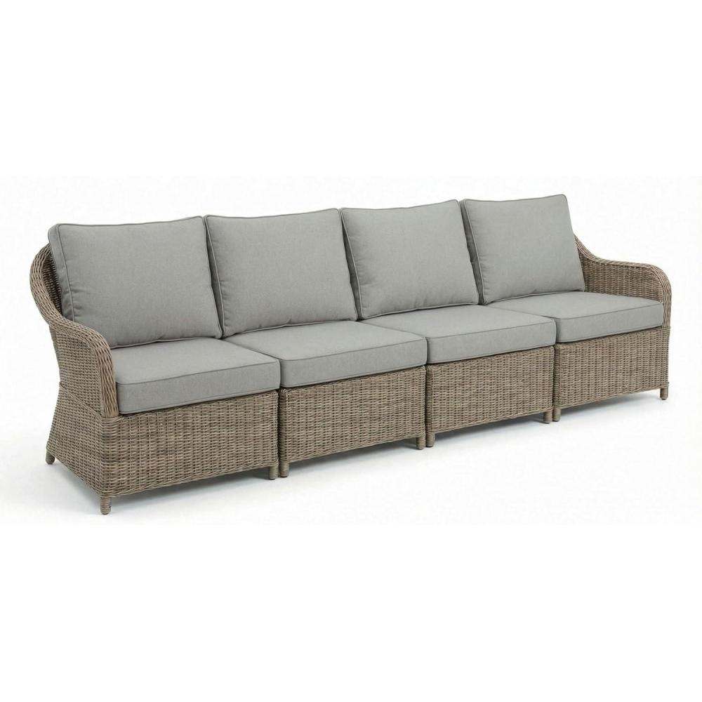 imageMartha Stewart Lily Pond IndoorOutdoor 4Seat Patio Sofa in Weathered Gray Rattan Wicker AllWeather Gray Back and Seat Cushions 300 Lb Static Weight Per Seat