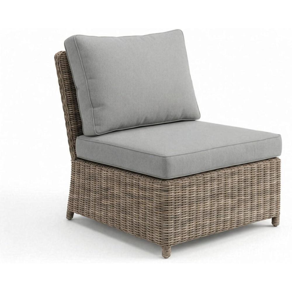 imageMartha Stewart Lily Pond IndoorOutdoor Armless Patio Center Seat in Weathered Gray Rattan Wicker with AllWeather Gray Back and Seat Cushions 300 Lb Static Weight