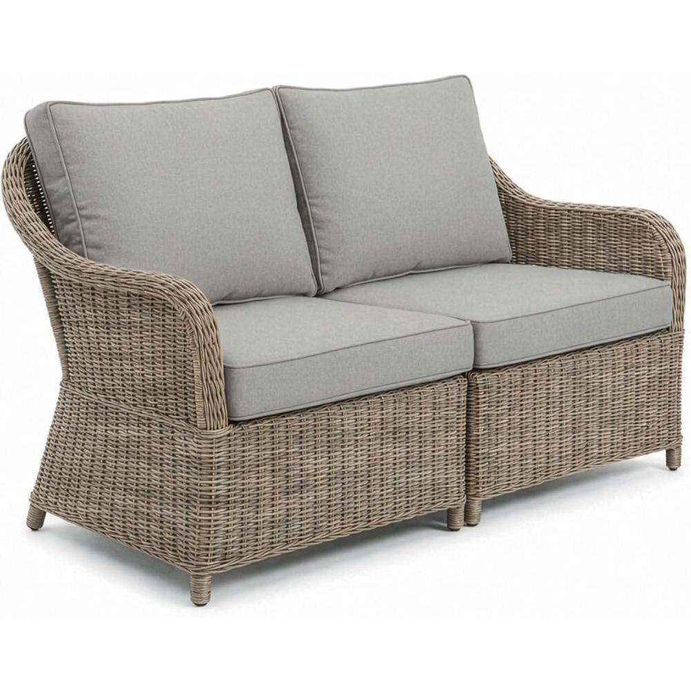 imageMartha Stewart Lily Pond IndoorOutdoor Patio Loveseat in Weathered Gray Rattan Wicker with AllWeather Gray Back and Seat Cushions 300 Lb Static Weight Per Seat