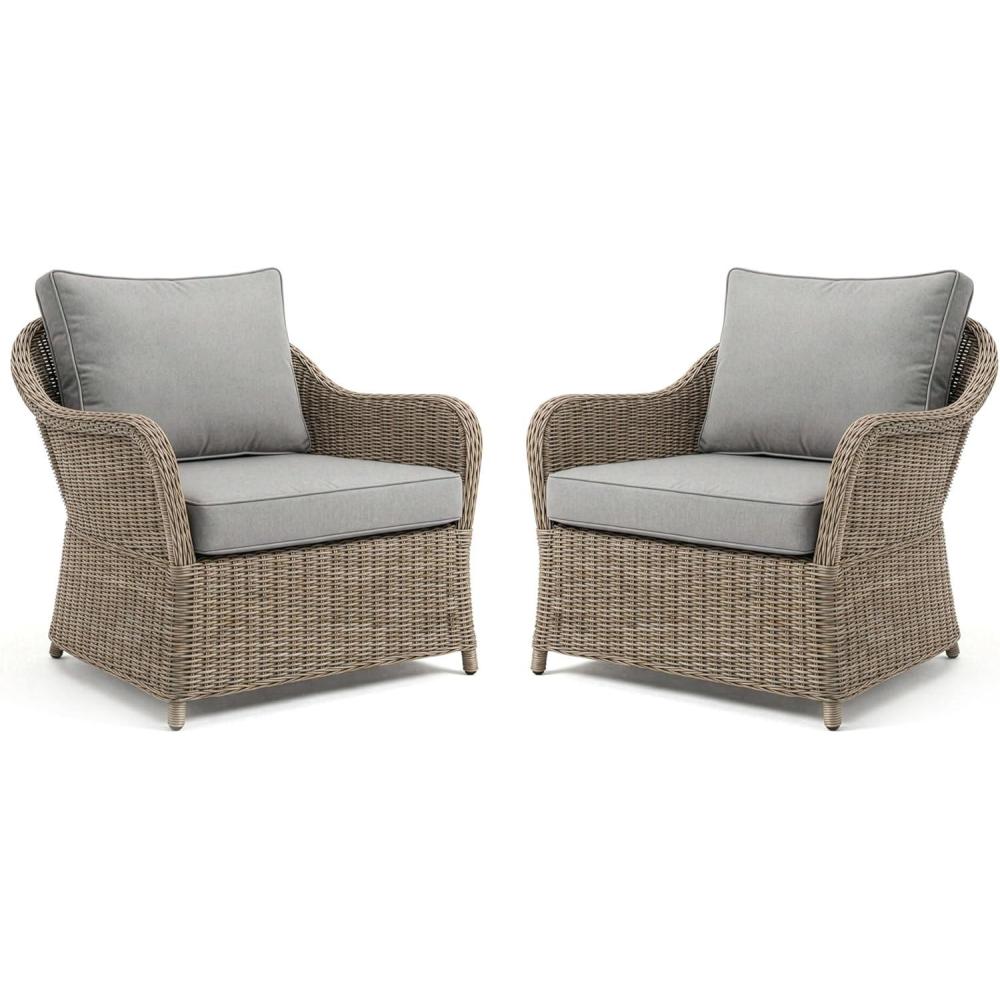 imageMartha Stewart Lily Pond IndoorOutdoor Weathered Gray Rattan Wicker Patio Club Chair with AllWeather Gray Back and Seat Cushions 300 Lb Static Weight CapacitySet of 2