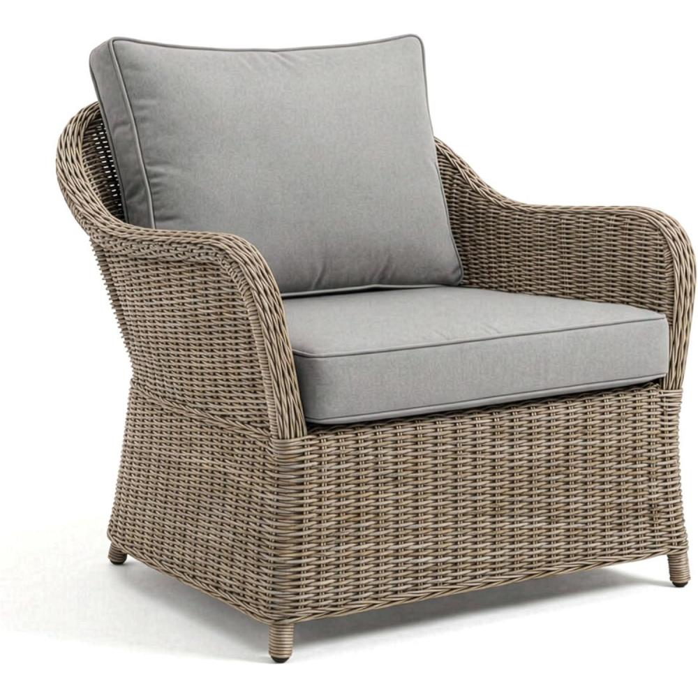 imageMartha Stewart Lily Pond IndoorOutdoor Weathered Gray Rattan Wicker Patio Club Chair with AllWeather Gray Back and Seat Cushions 300 Lb Static Weight CapacitySet of 1