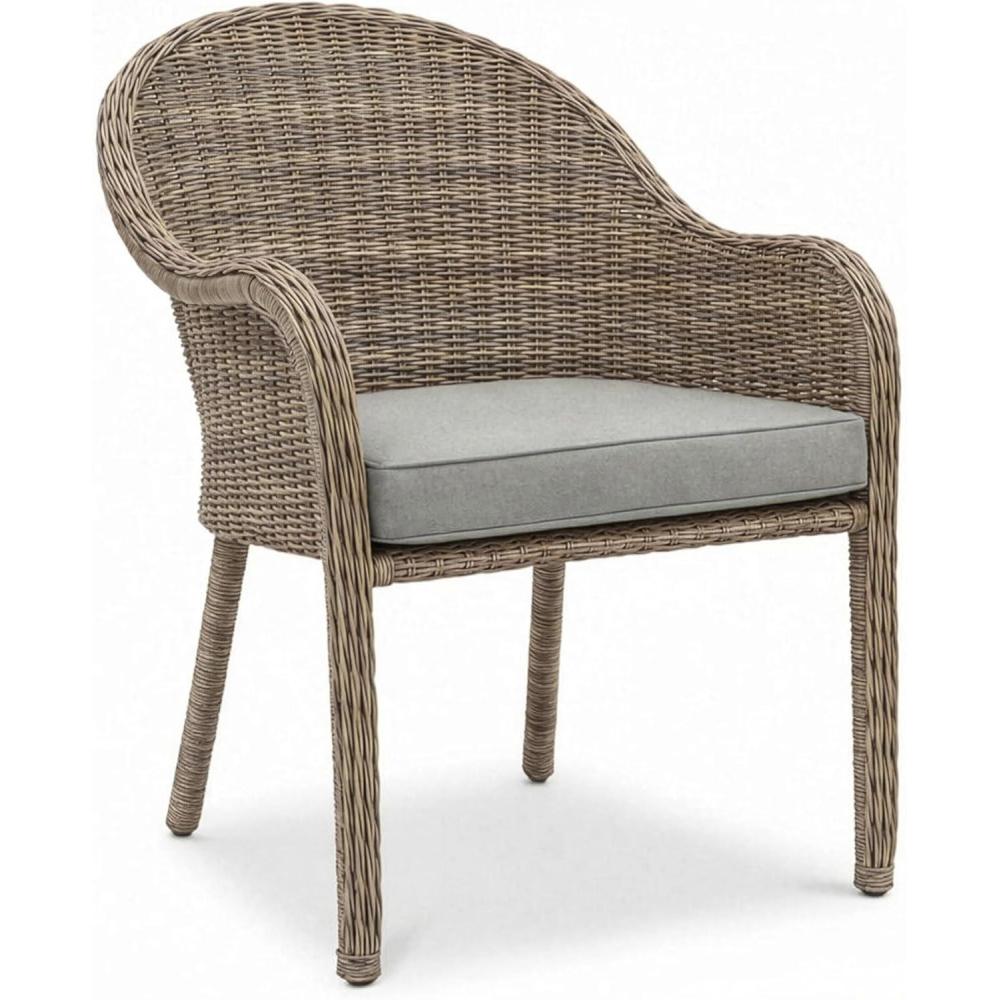 imageMartha Stewart Lily Pond Set of 2 IndoorOutdoor Weathered Gray Rattan Wicker Patio Dining Armchairs Gray Seat Cushions Stacks Up to 8 High 300 Lb Static WeightSet of 1